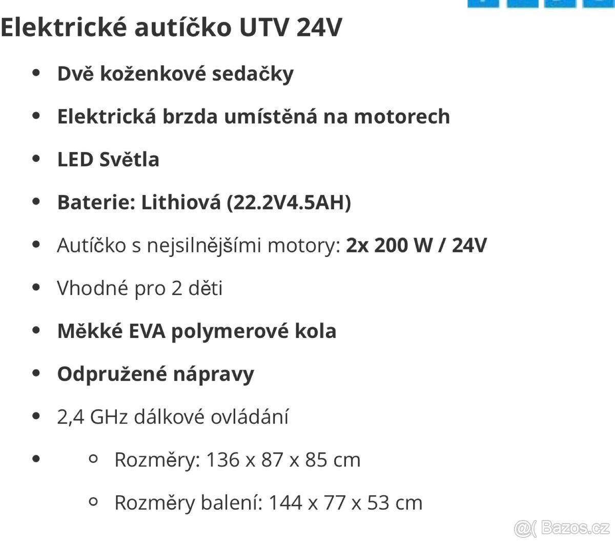 Elektrické autíčko UTV 24V, červené, dvoumístné, - 2