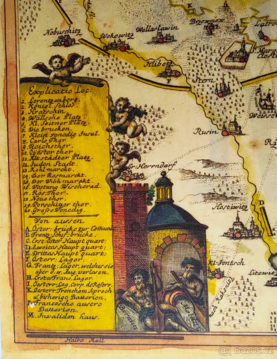 HISTORICKÁ MAPA PRAHY 1742 / obraz 33 x 43cm / - 2