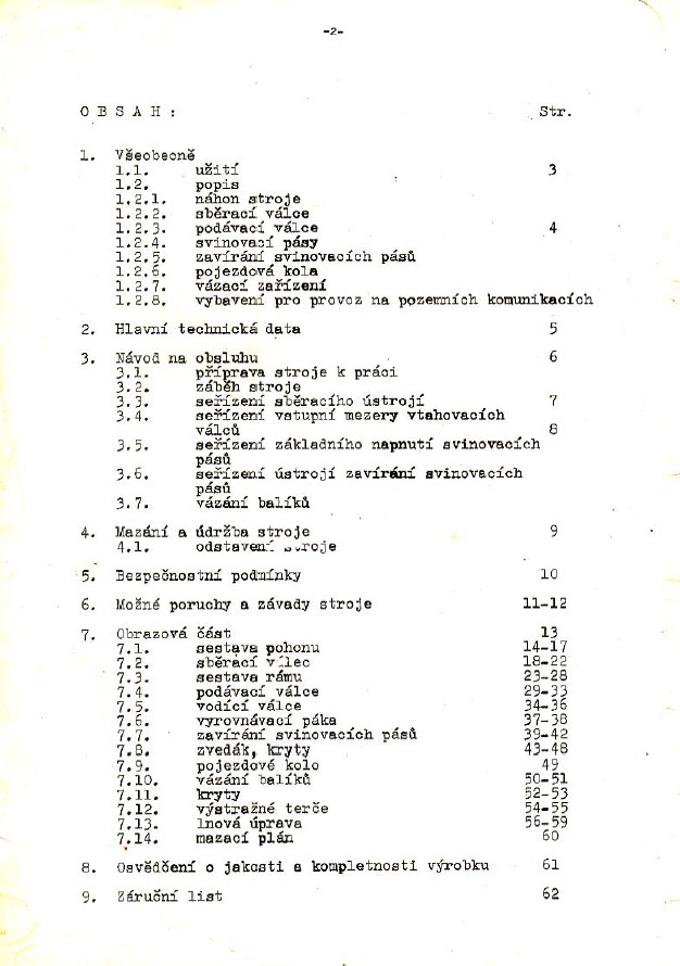 Lis Unibal návod na obsluhu a údržbu, katalog dílů - 2