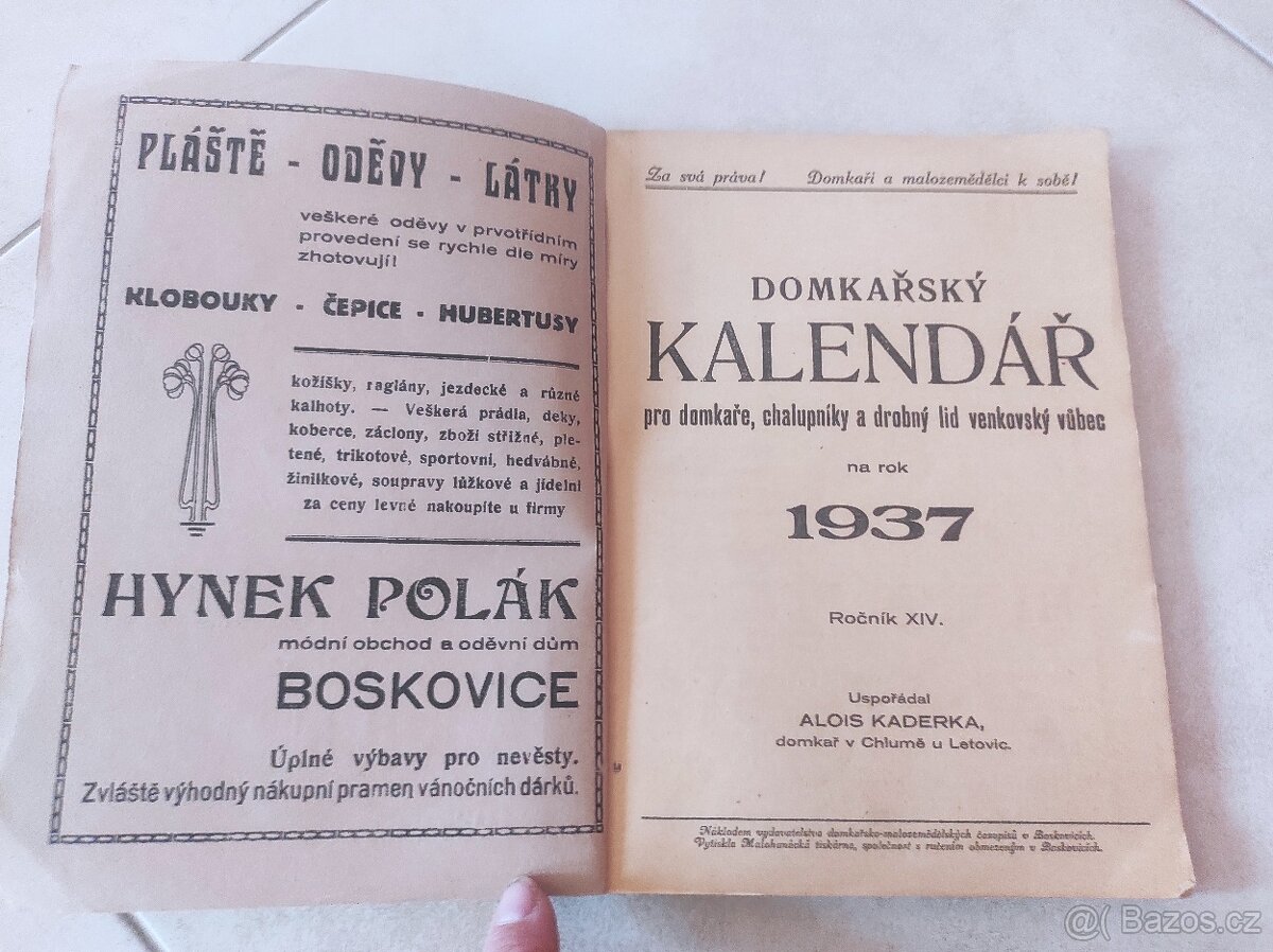 Domkařský kalendář 1937 - 2