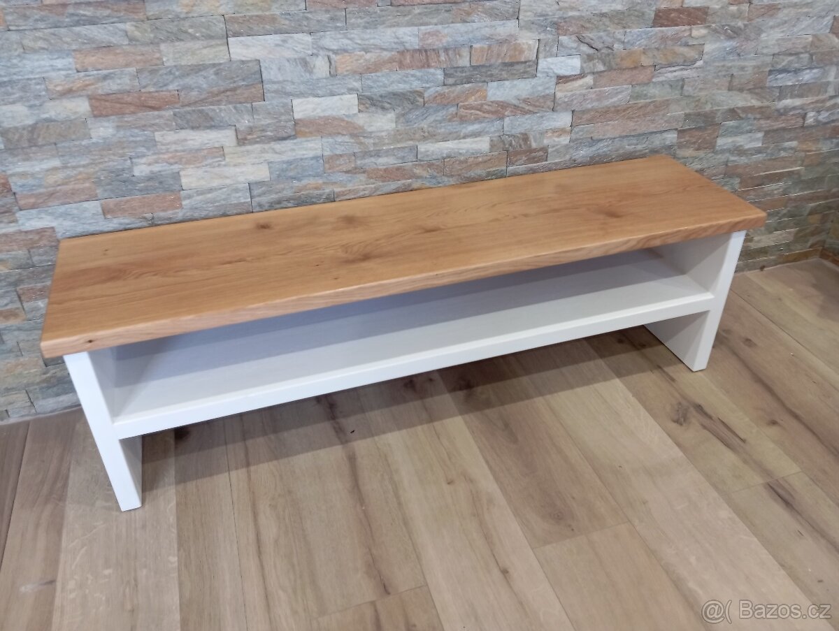 Lavička/botník deska dub, nohy borovice. - 2