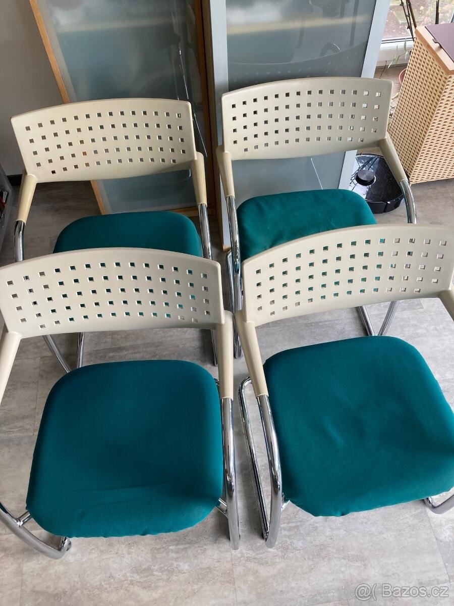 4ks židlí VITRA Visavis 2,zelená/krémová/chrom - 2