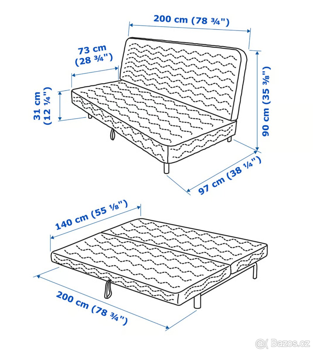 IKEA NYHAMN, pěnová matrace, 2 potahy - 2