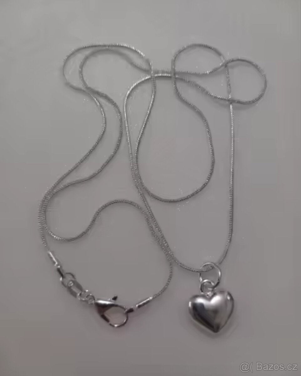 Nový dámský stříbrný náhrdelník řetízek na krk srdce - 2