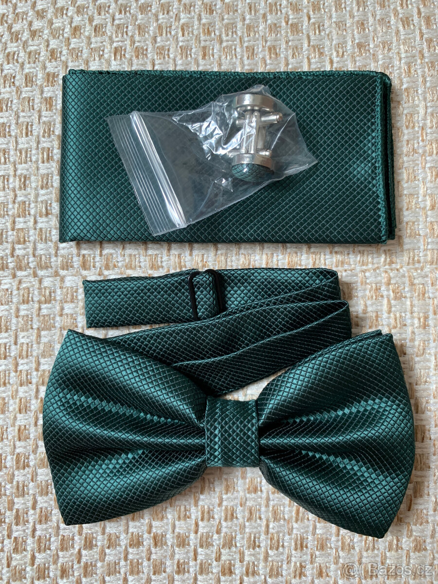 Pánský set motýlek+kapesníček, zelený odstín - 2