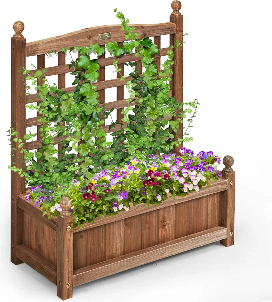 Květinový truhlík COSTWAY s mříží - 2