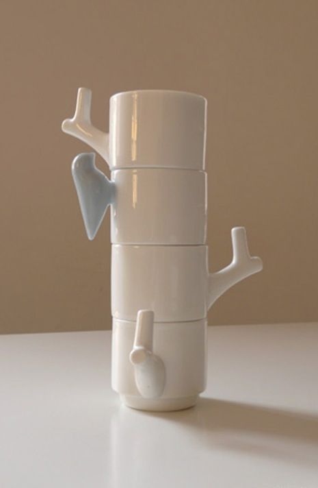 Invotis porcelánové hrnky s modrým ptáčkem - 2