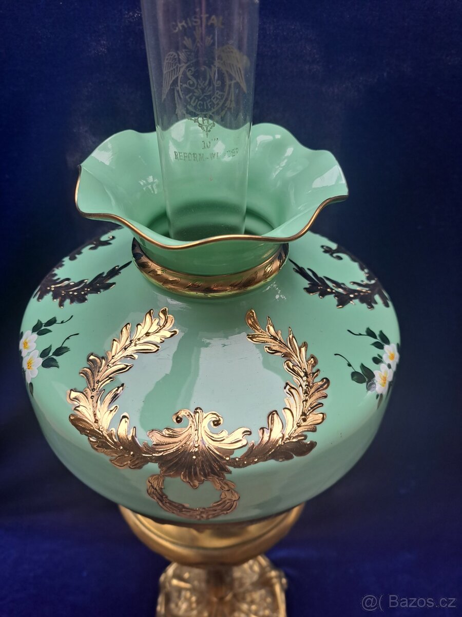 Secesní, petrolejová lampa z mosazi - 2