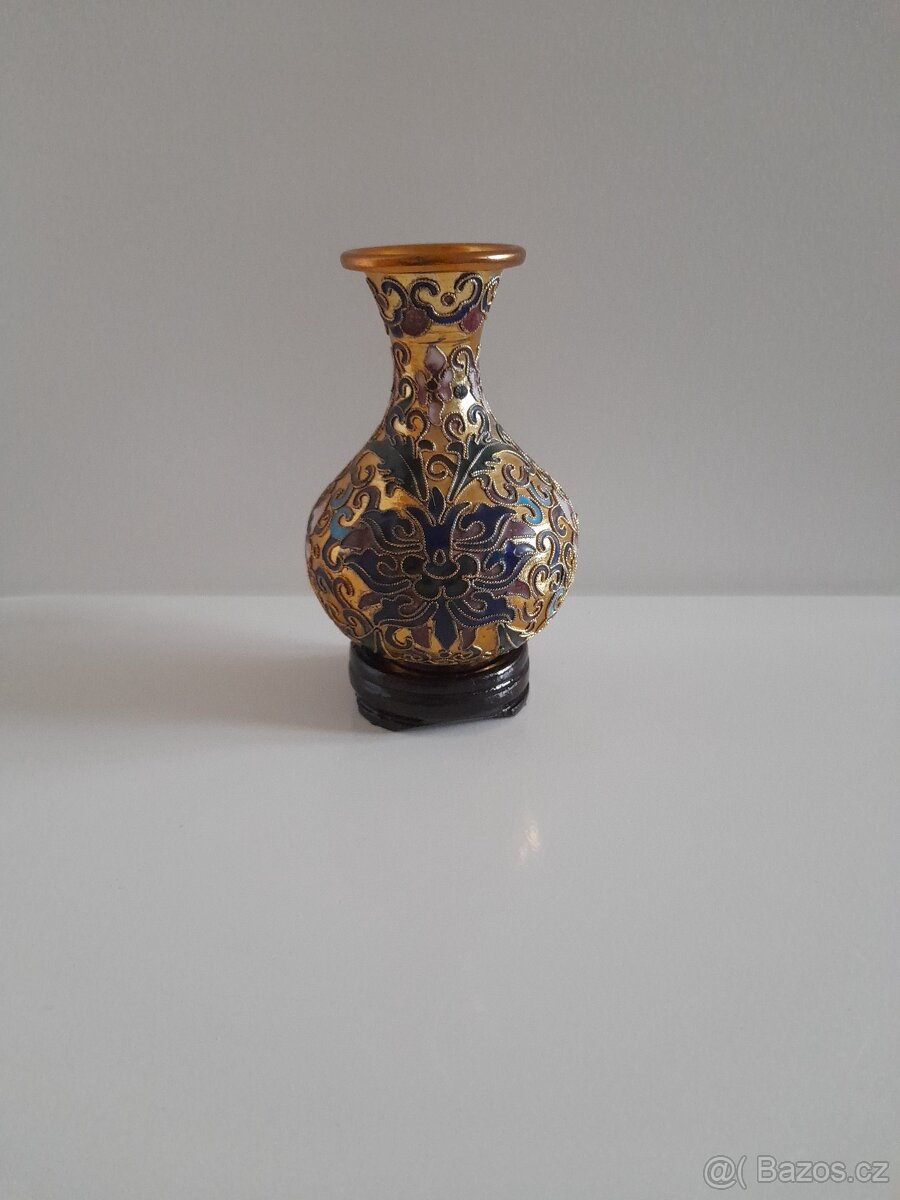 Cloisonné smaltovaná vázička s podstavcem - 2