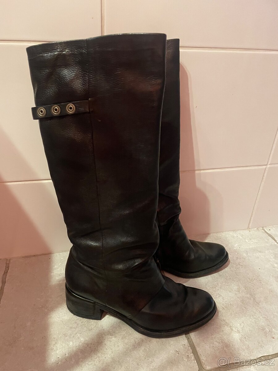 Černé celokožené kozačky A.S.98 - 2