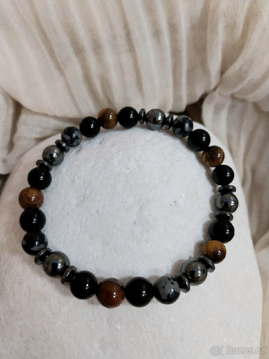 Pánský minerální náramek Obsidián, Tygří oko... - 2