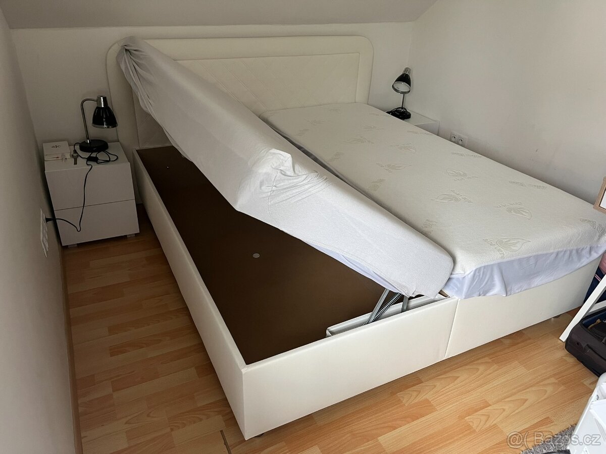 Manželská postel s úložným prostorem, bílá - 2