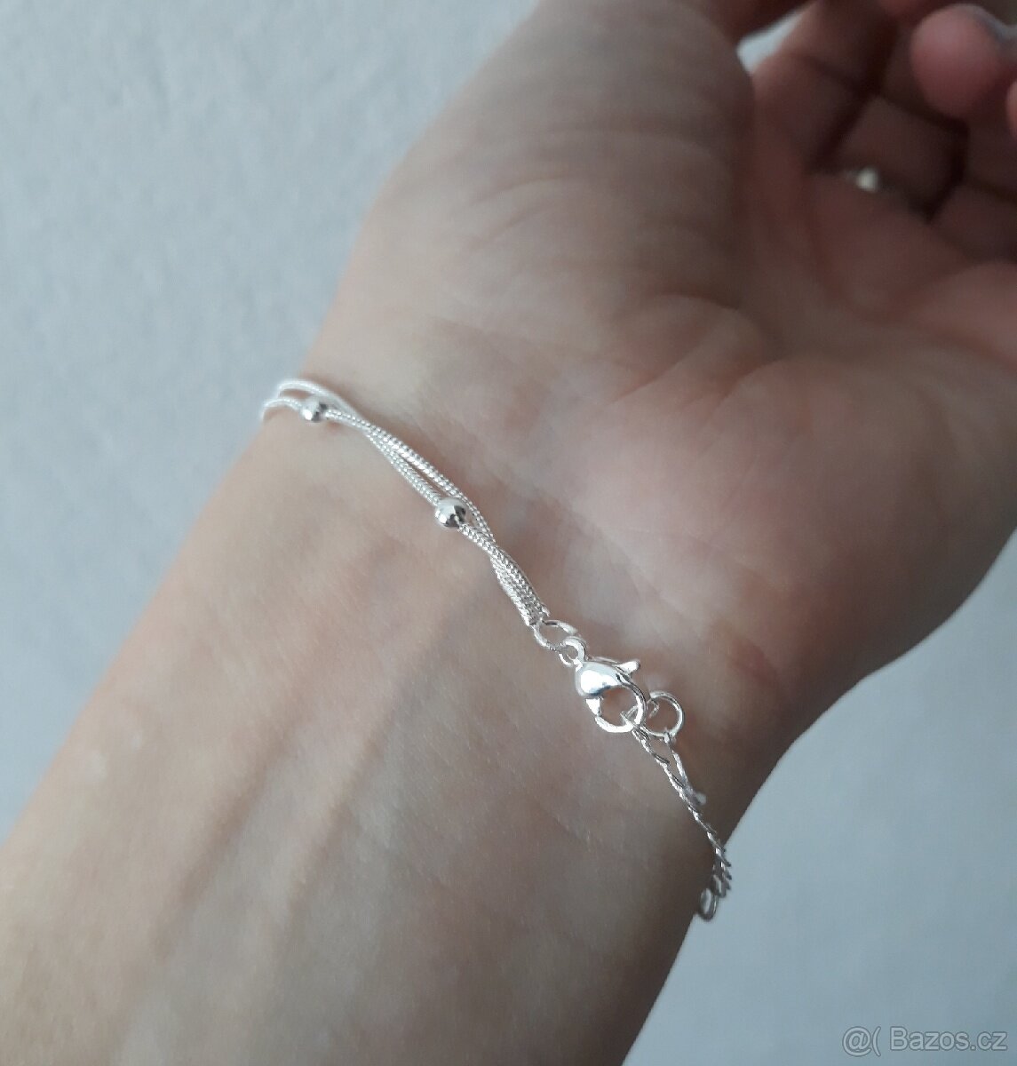 Nový dámský stříbrný tenký dvojitý kuličkový náramek 925 - 2