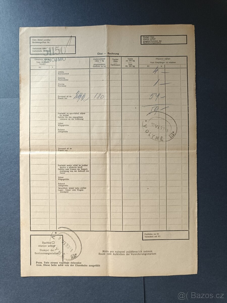 ČSD ŽELEZNICE - Nákladový list 2 - 2