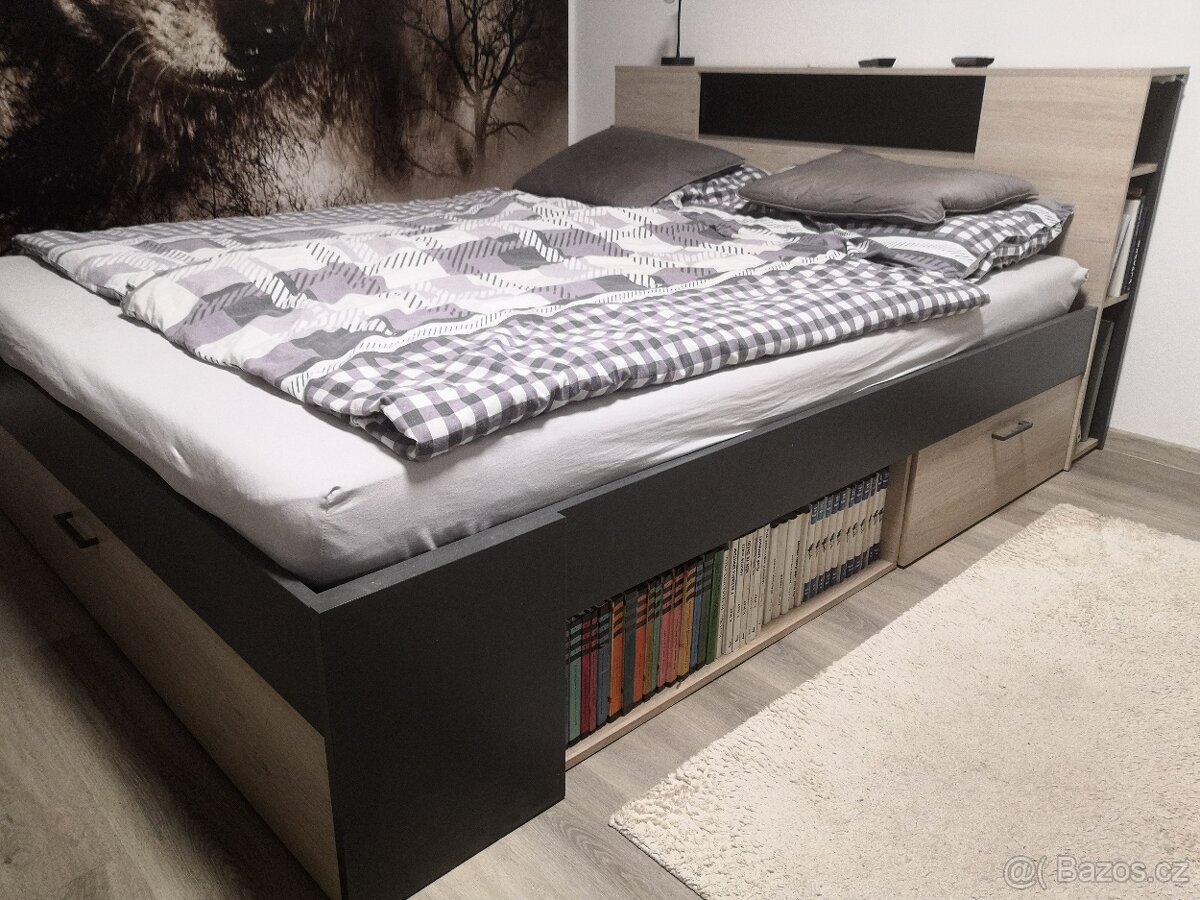 Manželská postel Lanka graphite/dub Sonoma 160x200 - 2