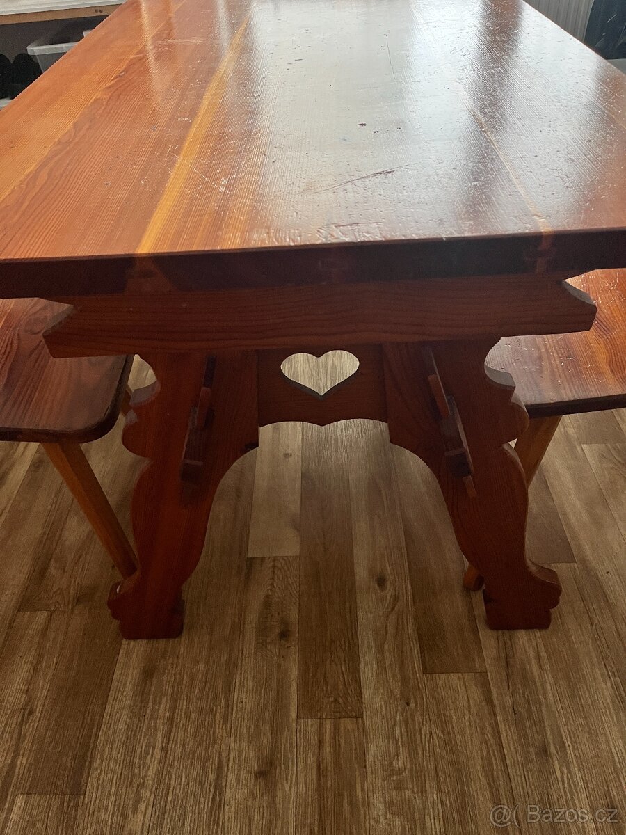 Selský dřevěný stůl + židle (masiv) - 2