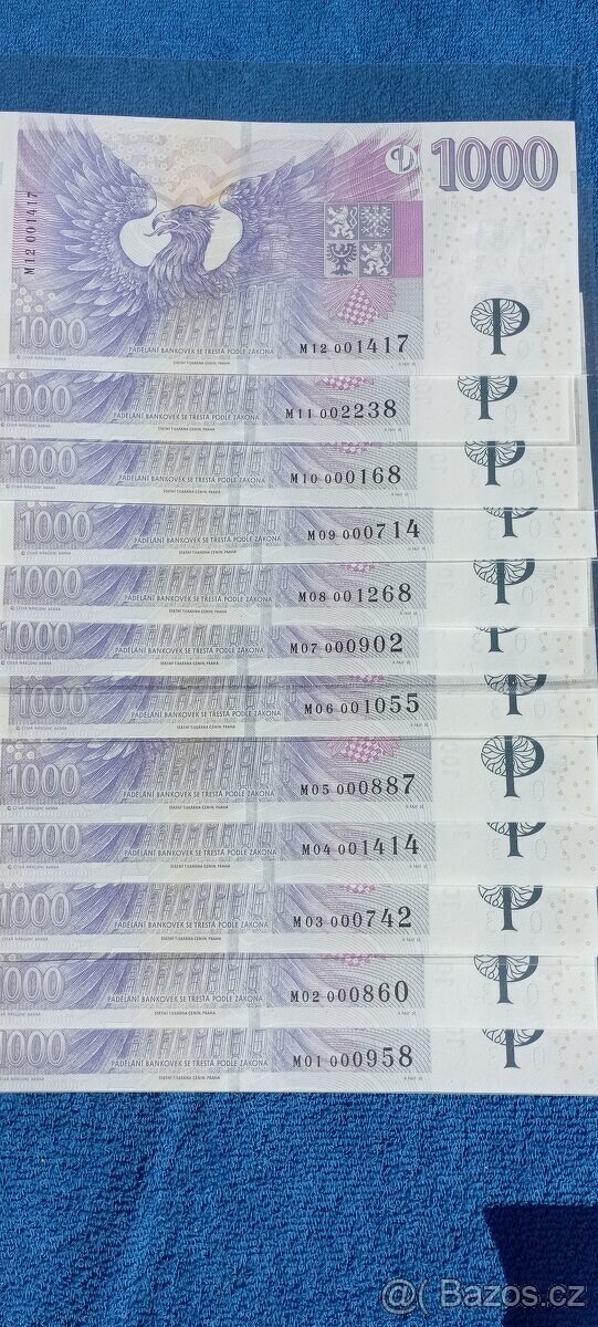 1000Kč s přítiskem , kompletní série M, UNC - 2