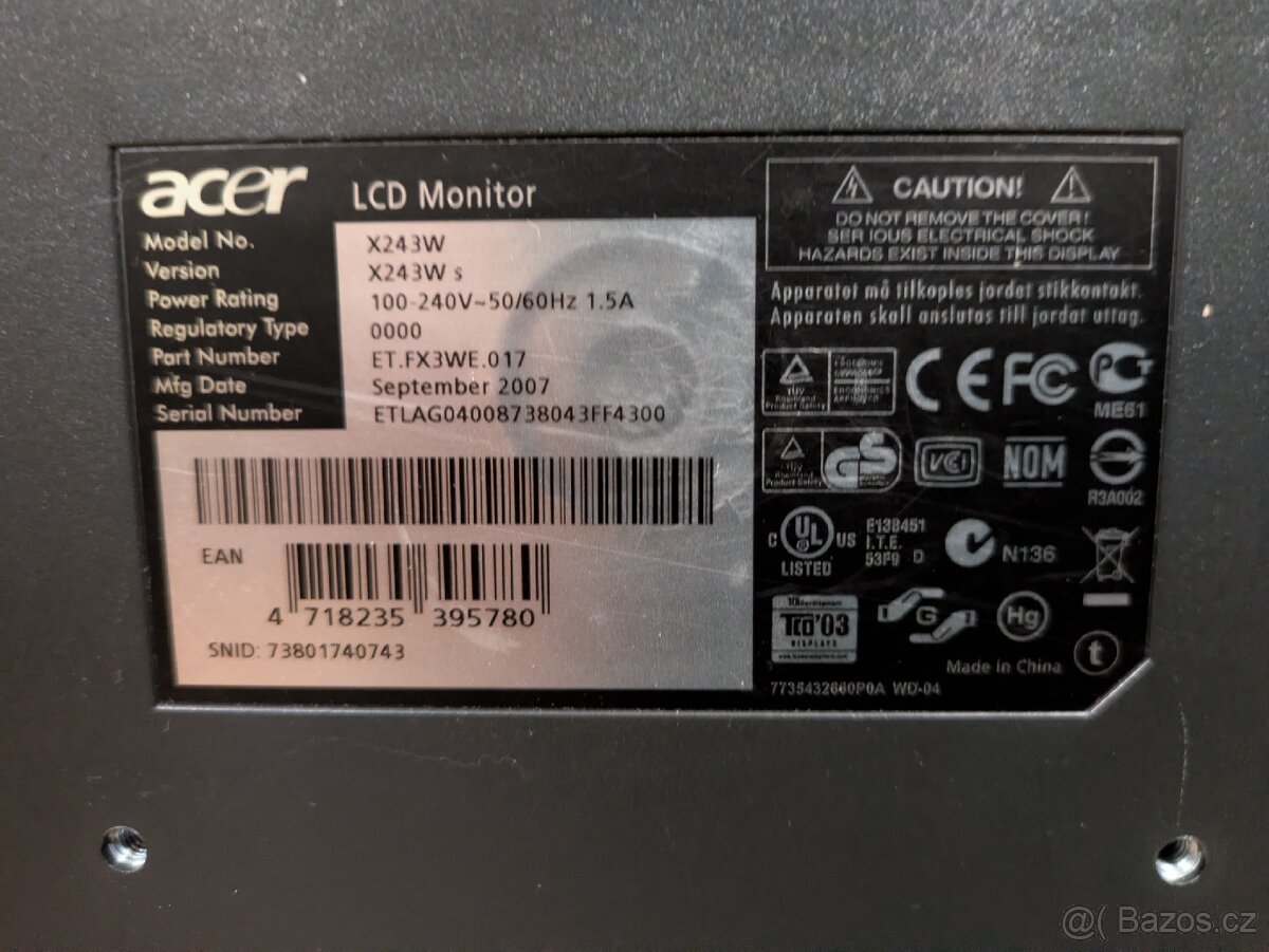 LCD monitor Acer X243W s, 16:10, 1920x1200, Dsub - 2