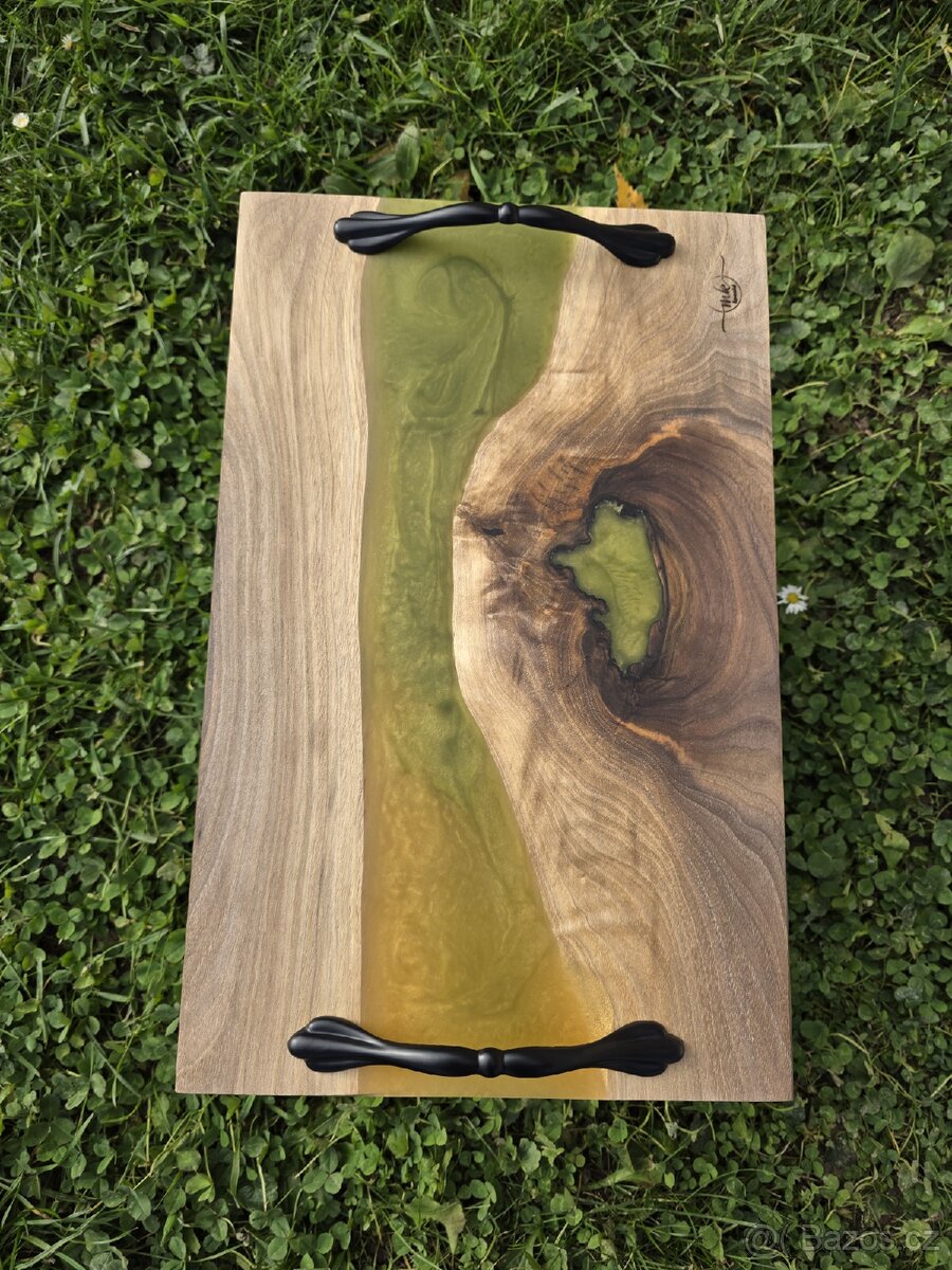 servírovací epoxidový podnos ořech - Olive Gold - 2