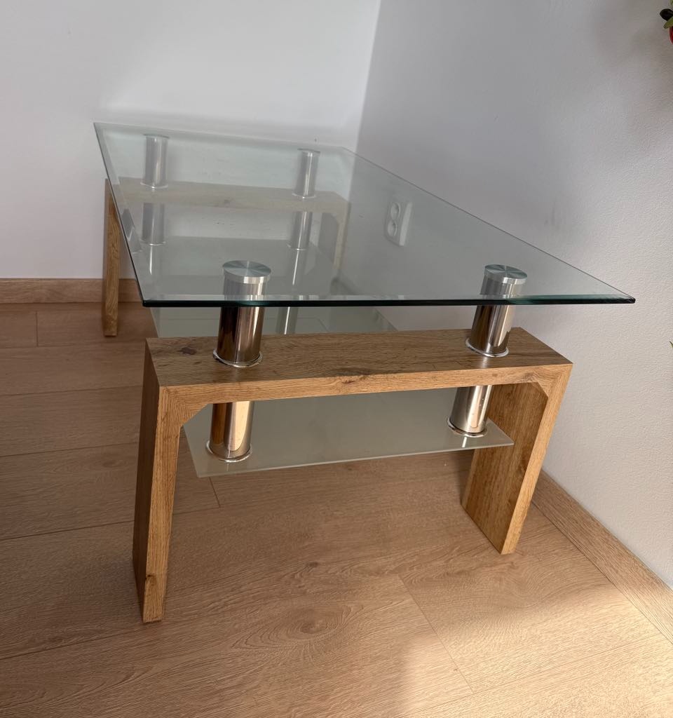 Konferenční stolek skleněný + dub sonoma - 2