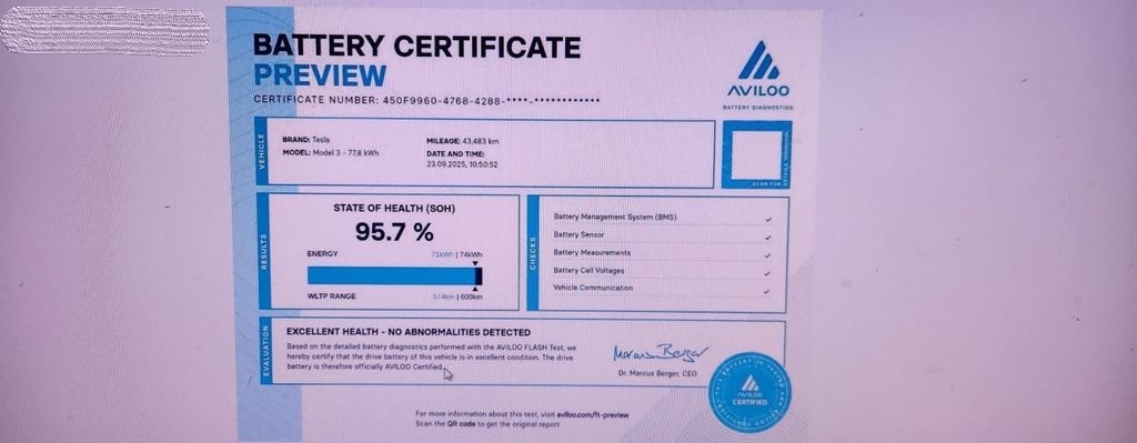 Tesla Model 3, PERFOMANCE 4x4 —AWD-43 TIS-95,7% SOH - 2