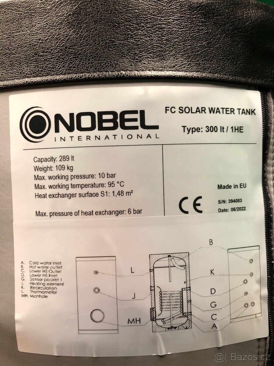 Bojler 300l - Solární zásobník NOBEL - 2