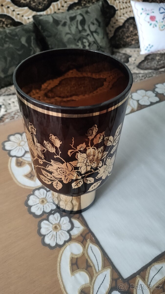 VÁZA HNEDÉ SKLO - POZLACENÁ - 2