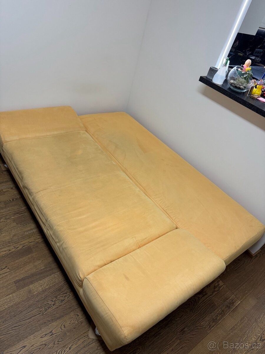 Rozkládací pohovka s úložným prostorem – žlutá, 2 místa na s - 2