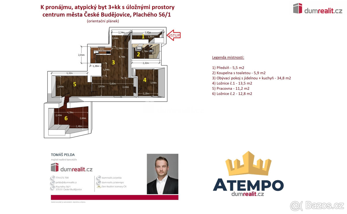 K pronájmu, nově zrekonstruovaný, klimatizovaný byt 3+kk s p - 2