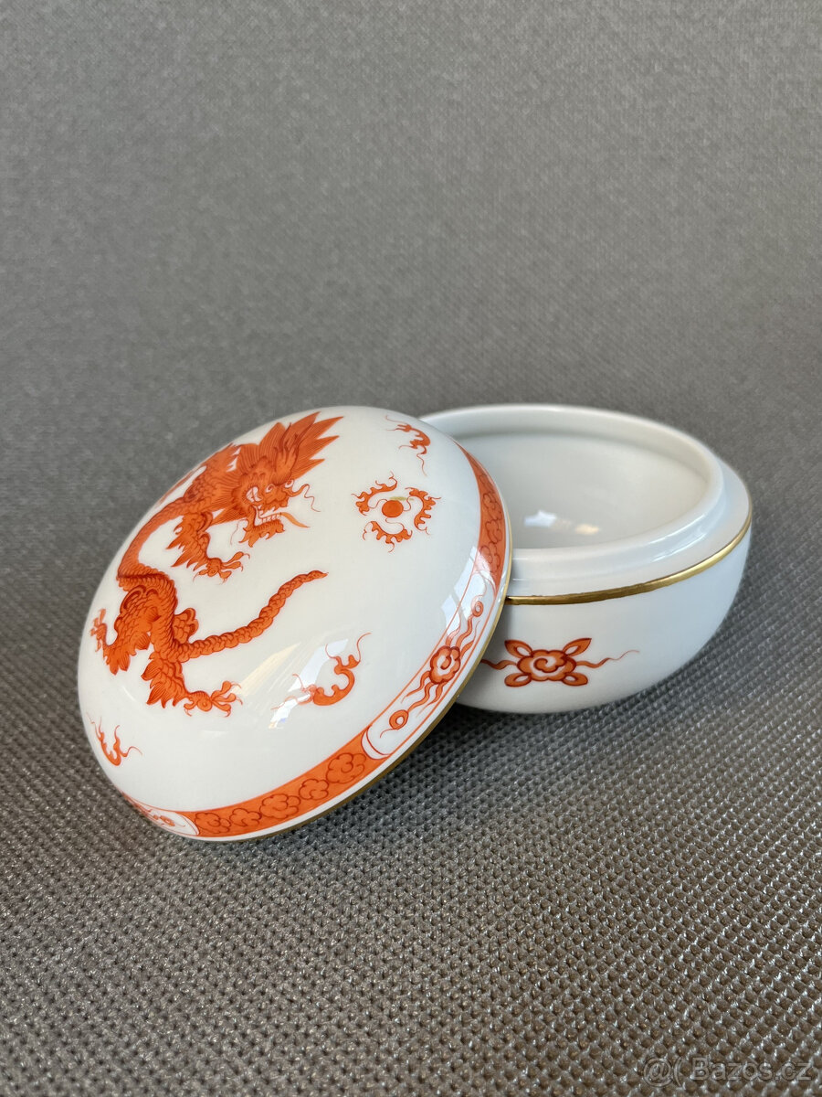 Meissen Míšeň Dóza s víkem Mingský drak 8.5 cm - 2