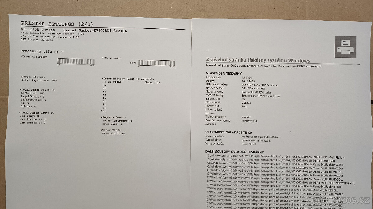 Brother HL-1222WE | WiFi| najeto 100stran|nový toner a válec - 2