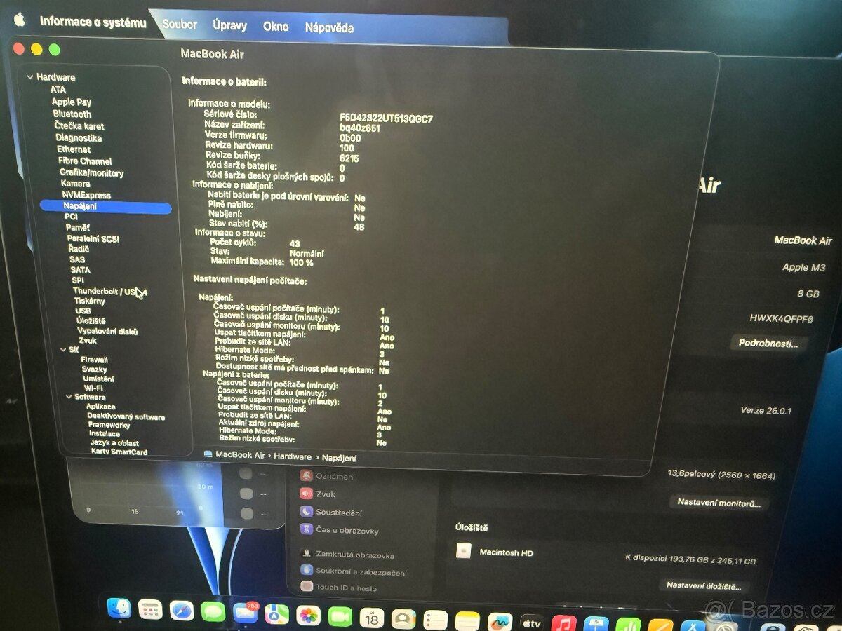 Macbook Air 13” M3/ 256GB/ 8GB/ baterie 100% - 2