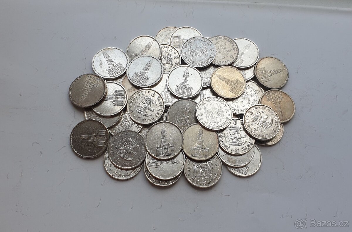 Stříbrné Německé 5 Reichsmark 3 Říše Posádkový kostel - 2