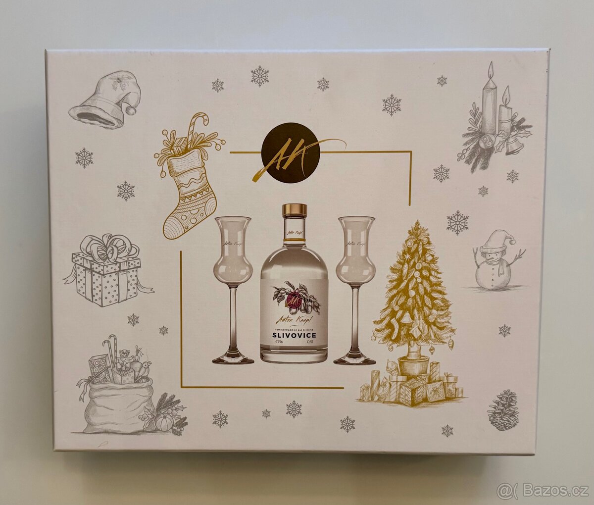 Vánoční balení: prvotřídní slivovice 47 % + skleničky - 2
