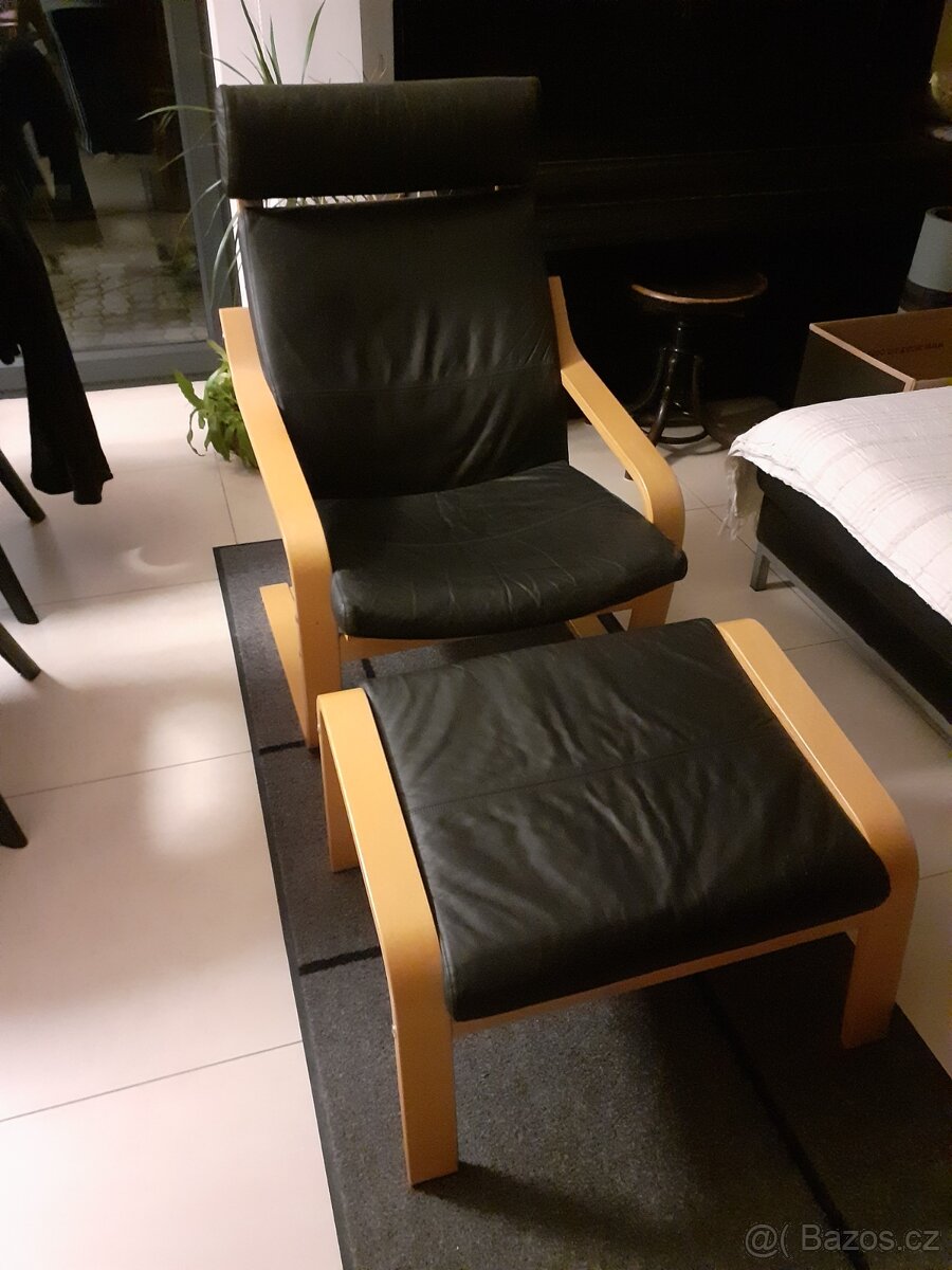 Kožené křeslo s podnožkou Ikea - 2