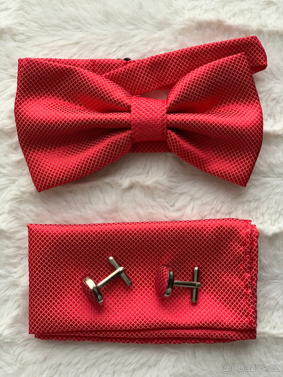 Pánský set motýlek+kapesníček, červený odstín - 2