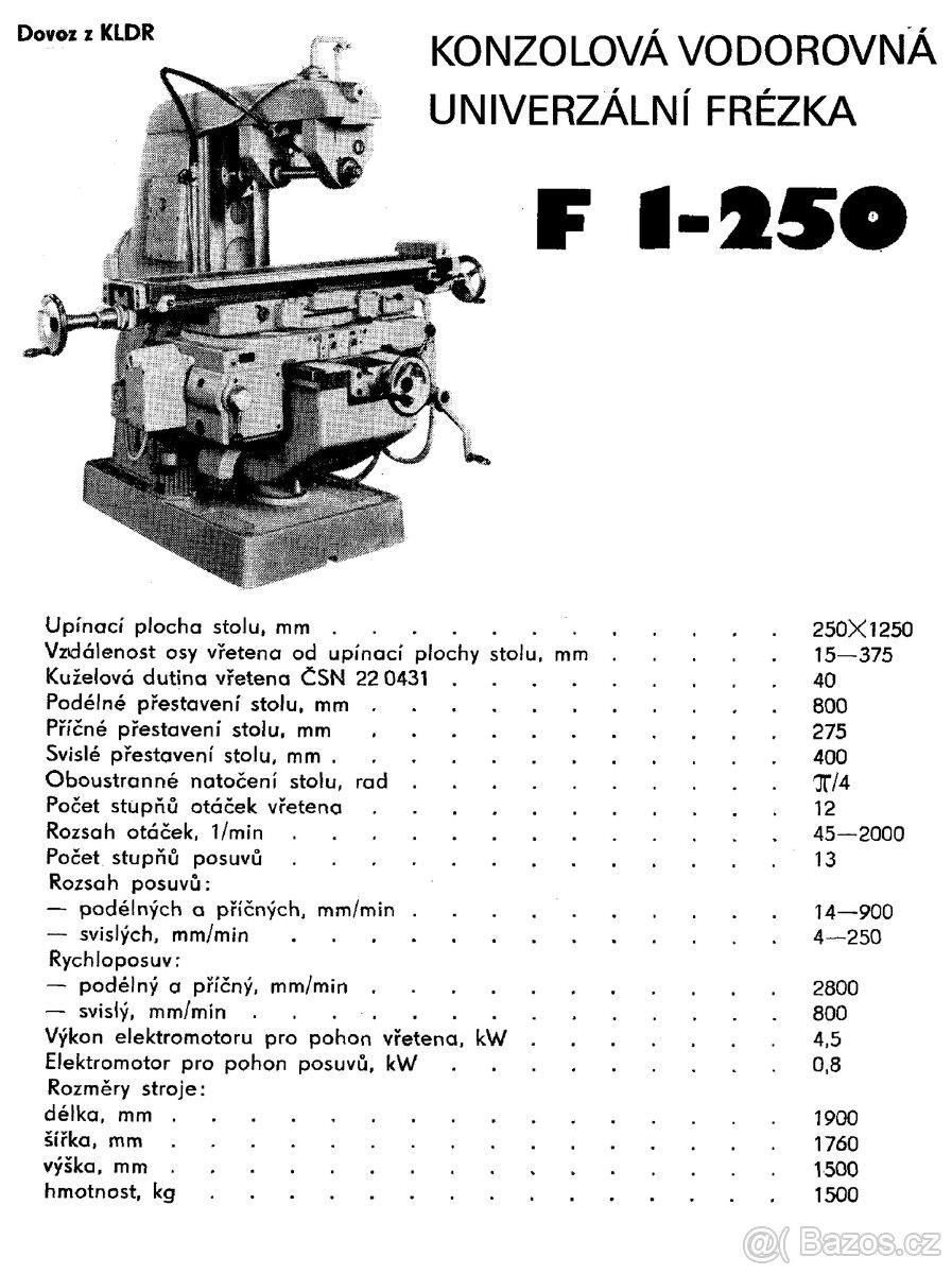 Konzolová frézka F2-250 - 2