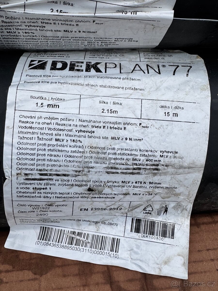 Fólie hydroizolační z PVC-P DEKPLAN 77 - 2