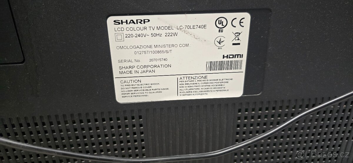 Prodam televizi Sharp LC-70LE740E úhlopříčka 177 cmtelevizi - 2