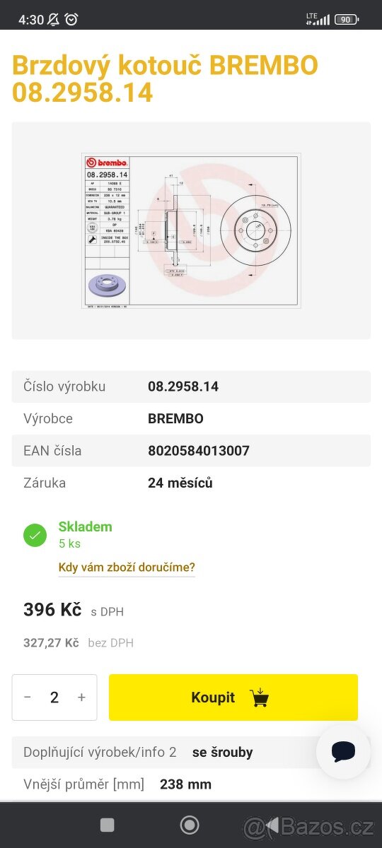 Brzdove kotouče Brembo Renault,Dacia - 2