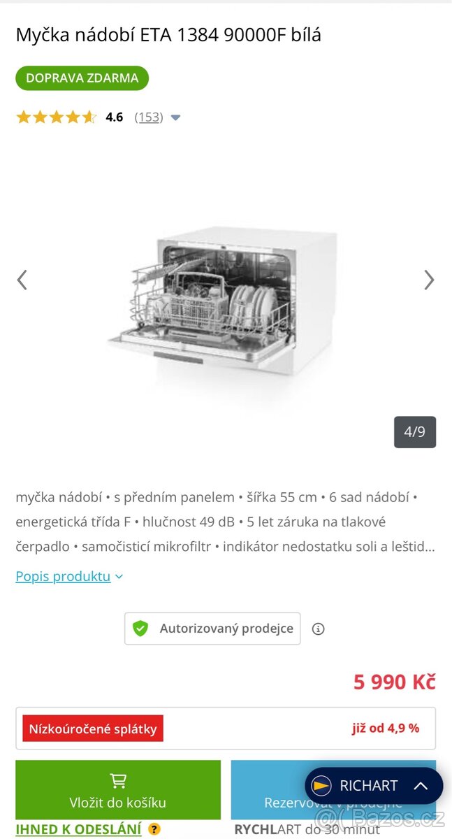 Málá myčka ETA deep silent - 2