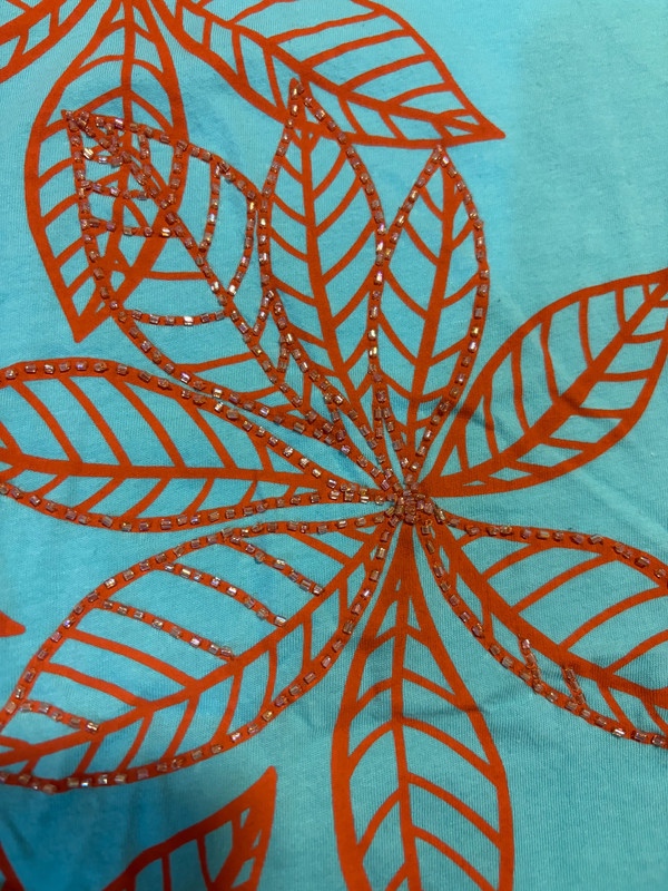 Dámské tyrkysové triko s kr. ruk, s kytkou, vel. M, Jackpot - 2