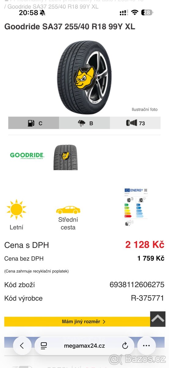 Pneumatiky 255/40/18 99y Goodride letní dot 23 rok - 2