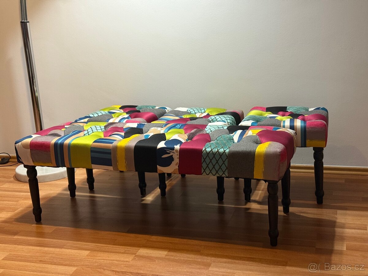 Designová čalouněná lavice + 3 taburety - 2