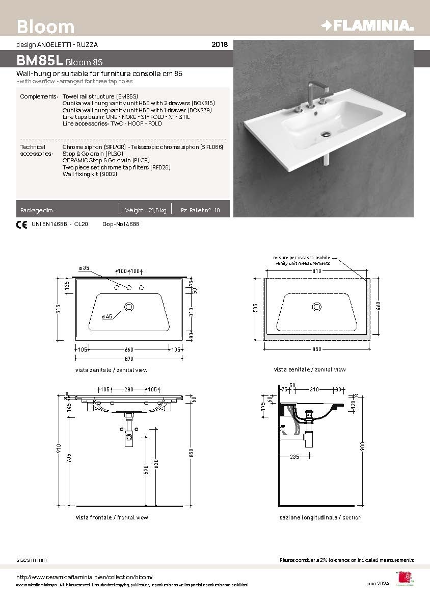 Umyvadlo antracit FLAMINIA BLOOM 85L - 2