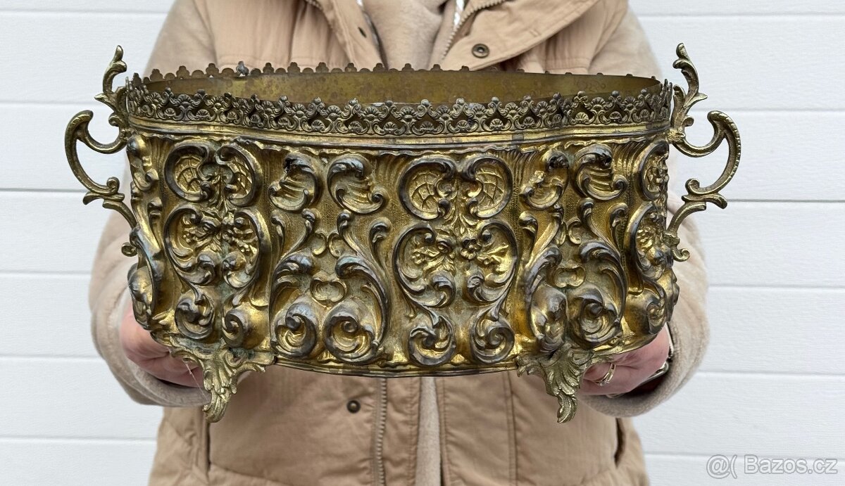 Žardiniéra květináč starožitný 1850-60 mosaz Francie Napoleo - 2
