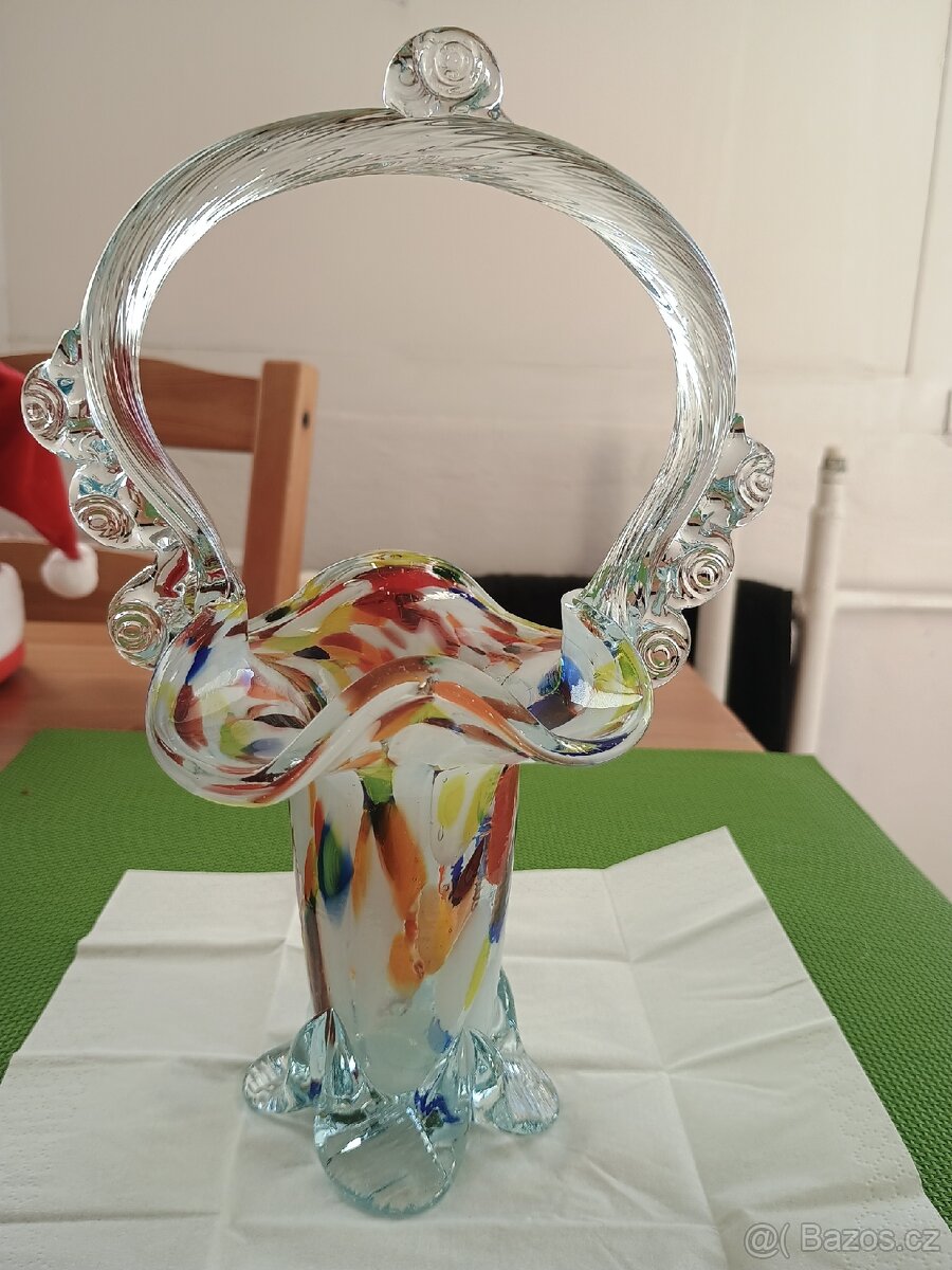 Stará váza skleněný košík - 2