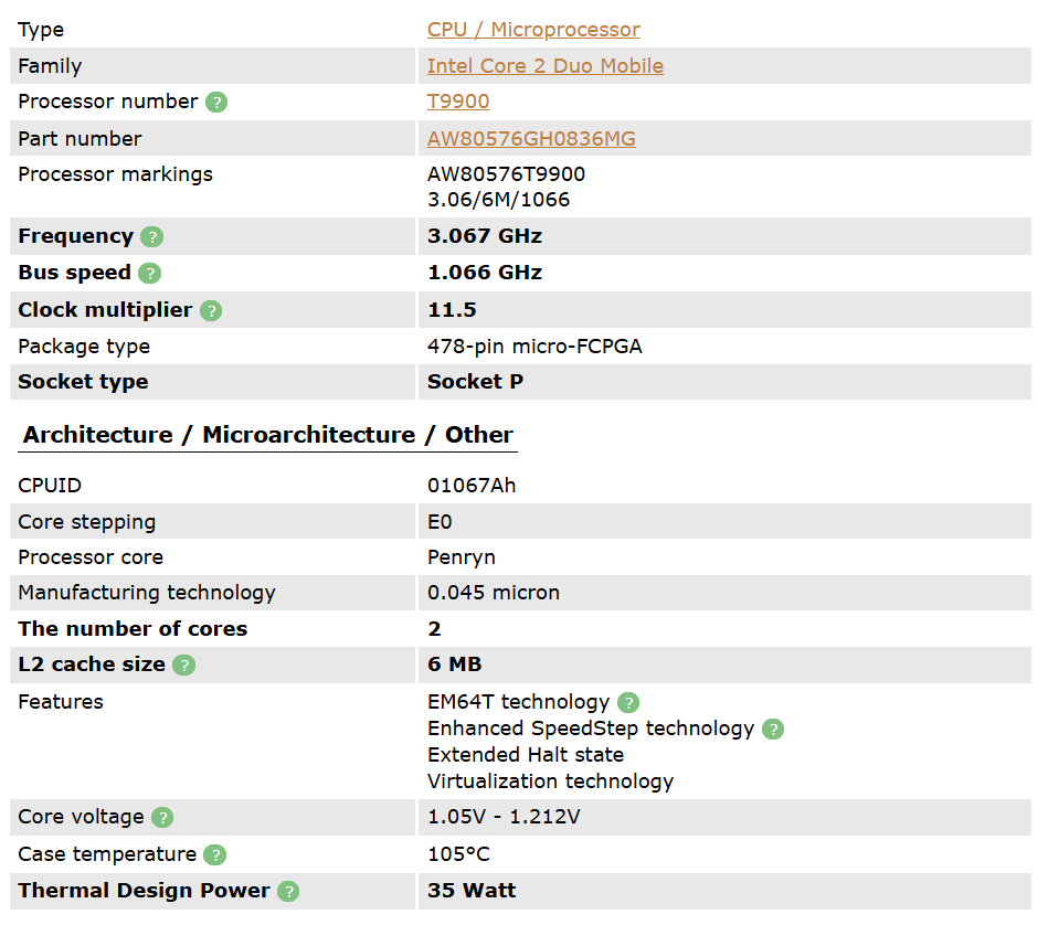 Procesor Intel Core 2 Duo, 3.06GHz, T9900, socket P - 2