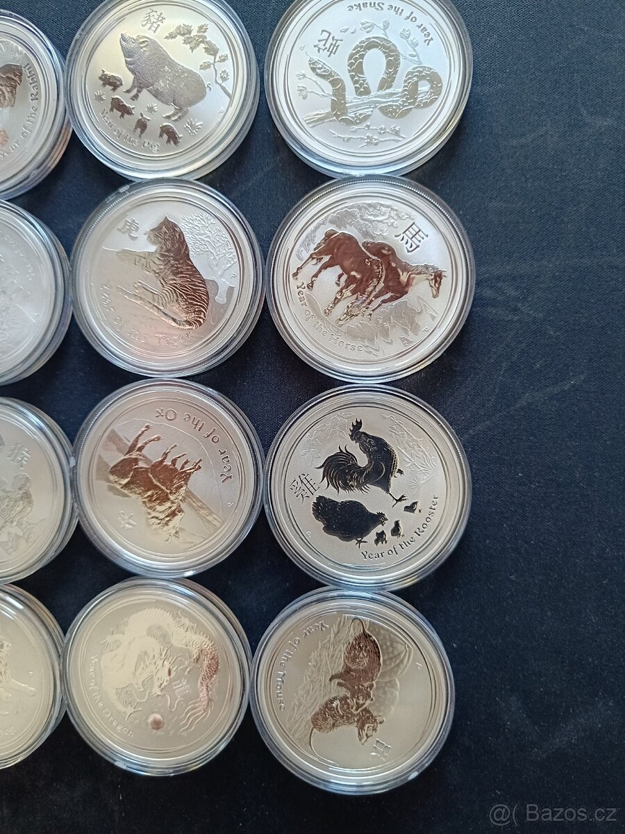Sada 12 mincí Lunární série II. 1 Oz. Čisté stříbro. - 2