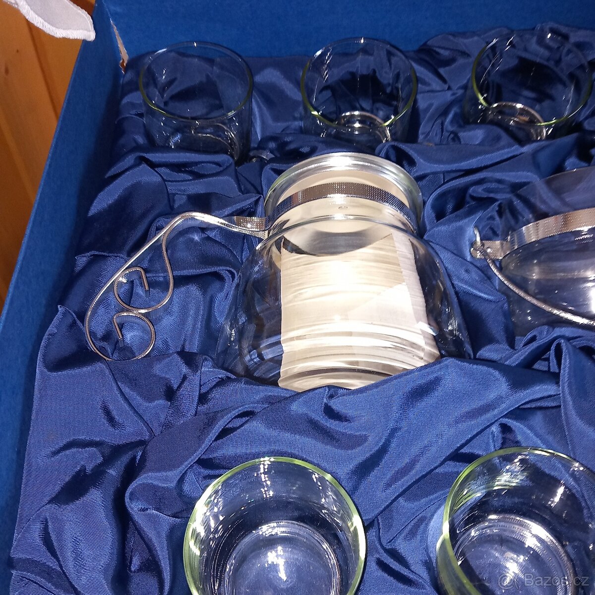 Stara čajová retro sada červená +modrá nalez na puďe - 2